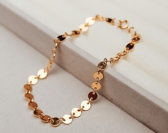 Dottie Sequin Gold Bracelet, Gold Disc Bracelet, Poppy Bracelet