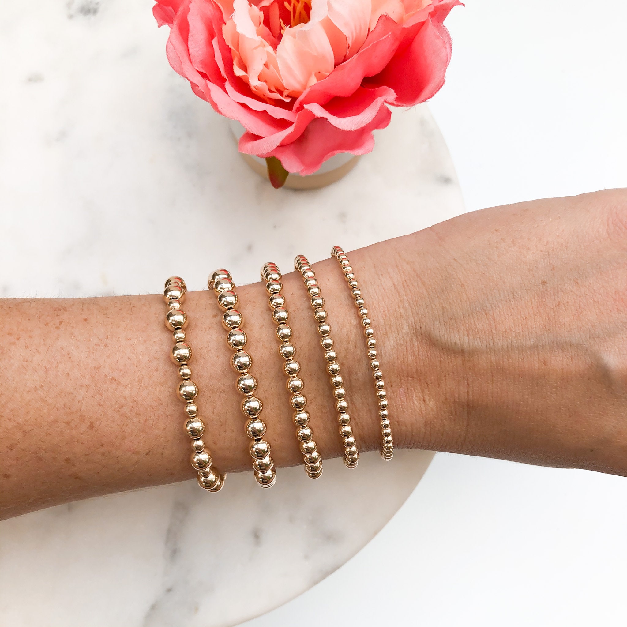 Gold Filled Beaded Bracelet / 14k Gold Bracelet Stack / Arm Etsy