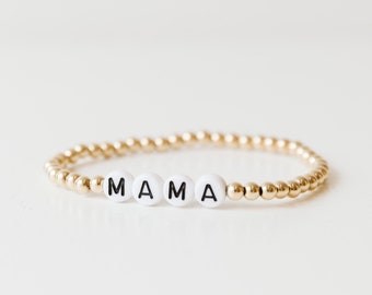 NAME 14kt Gold Filled Beaded Bracelet / Personalized Name Bracelet / Arm Party / 4mm Golden Bracelet / Bridesmaid Gift / Gift for Mom