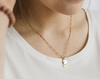 Luna Moon Necklace / 14kt gold Satellite Chain necklace
