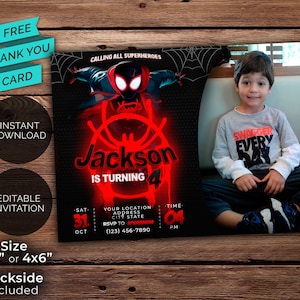 Spiderman Dans Linvitation Danniversaire Spiderverse Miles Etsy