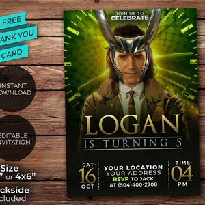 Loki verjaardagsuitnodiging gratis bedankkaart