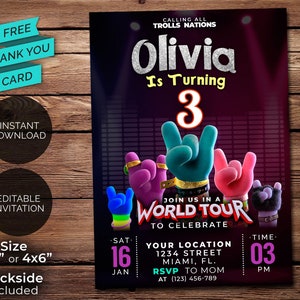 Trolls 2 world tour Birthday Invitation