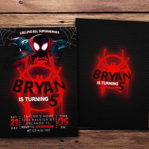 Spiderman in to the Spiderverse Birthday Invitation Miles Morales Birthday Invitation free Thank you Card image 3