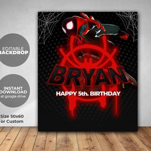 Spiderman in to the Spiderverse Miles Morales Birthday Backdrop