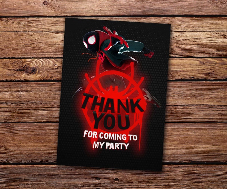 Spiderman in to the Spiderverse Birthday Invitation Miles Morales Birthday Invitation free Thank you Card image 5