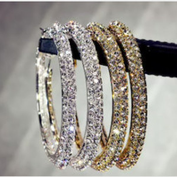 Double Bling Crystal Hoop Earrings