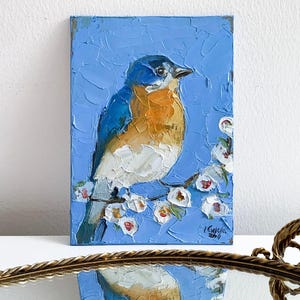 Bluebird Original Oil Painting Miniature Bird Art Small Oi Artwork Bird Lover Gift Bluebird Art Kitchen Wall Art Bird Decor Bird Art