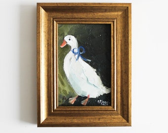 Goose Oil Painting: Miniature Kitchen Art, French Country Decor (4x6)