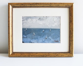 Sailboat Painting: Mini Coastal Seascape Art, Original Oil on Canvas (5x7 or 8x10)