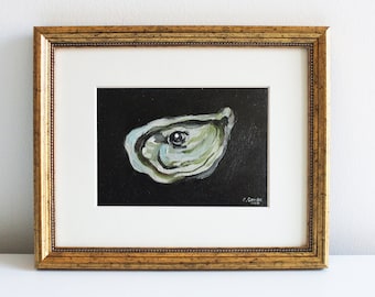 Original Oyster Oil Painting: Coastal Farmhouse Wall Art