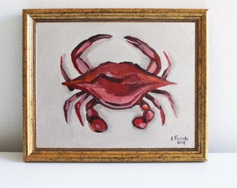 Crab Oil Painting: Small Coastal Kitchen Art (8x10 inches)