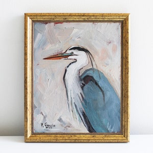Heron Painting Original Oil Art Heron Wall Art Bird  Art Bird Painting Great Blue Heron Art Coastal Art by Beach Farmhouse Decor
