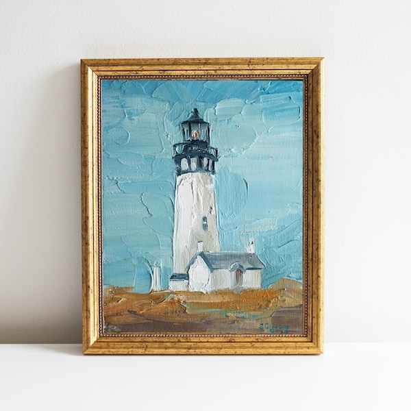 Lighthouse Art Oil Painting Nautical Art Coastal Artwork Miniature Painting Lighthouse Decor Impasto Painting by Eugenia Ciotola