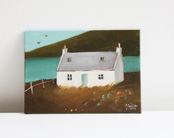 Scottish Landscape Mini Canvas Oil Painting House Portrait House Painting Mini Artwork Mountain Painting Mini Painting  Eugenia Ciotola
