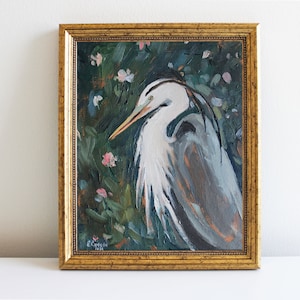 Heron Painting Original Oil Painting Coastal Bird Art Blue Heron Art Coastal Farmhouse Decor by Eugenia Ciotola