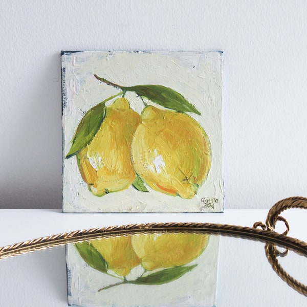 Lemon Art Small Oil Painting Fruit Painting Miniature Painting Still Life Painting With Lemons Lemon Decor Food Art Lemon Wall Art