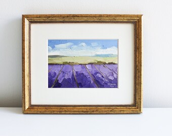 French Country Art Lilac Painting Lavender Fields Oil Painting Lavender Wall Art Scenic Landscape Field Art by Eugenia Ciotola