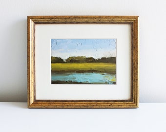Lake Painting Mini Canvas Oil Painting Small Original Scenic Landscape Nature Artwork by Eugenia Ciotola