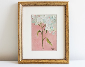 Hydrangea Oil Painting: Small Impasto Floral Art, French Farmhouse Style