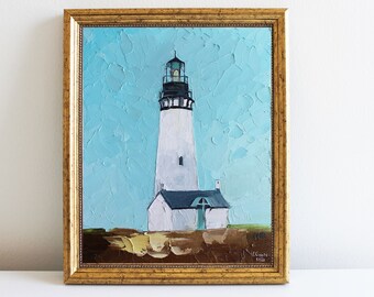 Lighthouse Oil Painting Original Art Seascape Nautical Art Coastal Artwork by Eugenia Ciotola