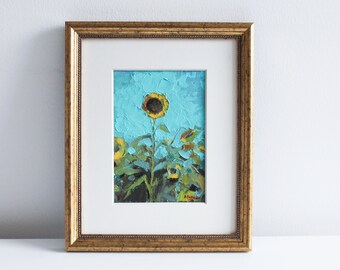 Sunflower Oil Painting Floral Art Farmhouse Mini Original Art Impasto Painting by Eugenia Ciotola