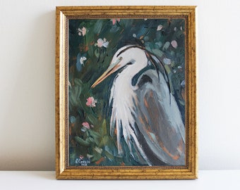 Heron Painting Original Oil Painting Coastal Bird Art Blue Heron Art Coastal Farmhouse Decor by Eugenia Ciotola