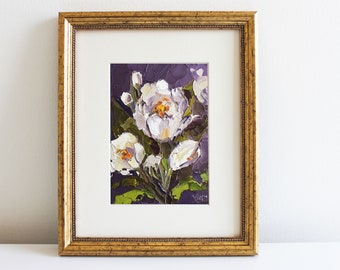 White Flowers Original Oil Painting Small Painting Floral Wall Art Impasto Painting Floral Art Farmhouse Mini Art by Eugenia Ciotola