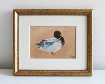 Duck Original Oil Painting Countryside Art Cottage Artwork Small Artwork 5x7&quot; Bird Wall Art French Country Decor by Eugenia Ciotola