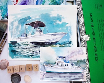 Custom Boat Painting Boat Portrait Original Watercolor Art Boat Wall Art by Eugenia Ciotola