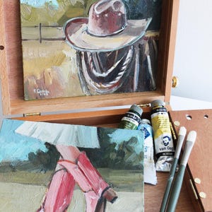 Cowboy Hat Oil Painting: Western Ranch Wall Art (8x8 inches) bild 6
