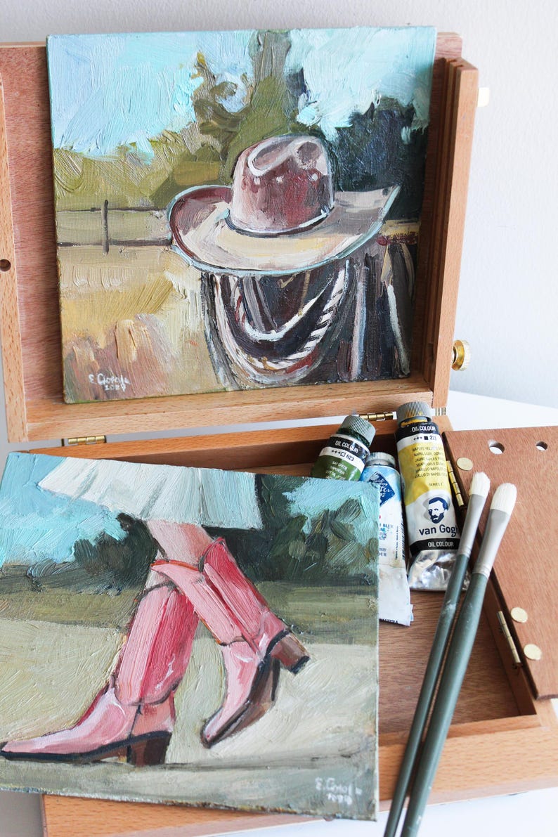 Cowboy Hat Oil Painting: Western Ranch Wall Art (8x8 inches) bild 6
