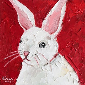 Rabbit Oil Painting Mini Canvas White Bunny Artwork Mini Oil Painting Farm Animal Art by Eugenia Ciotola
