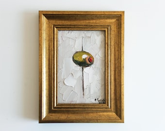 Olive Oil Painting: Impasto Kitchen Still Life, French Country Art (6x4)