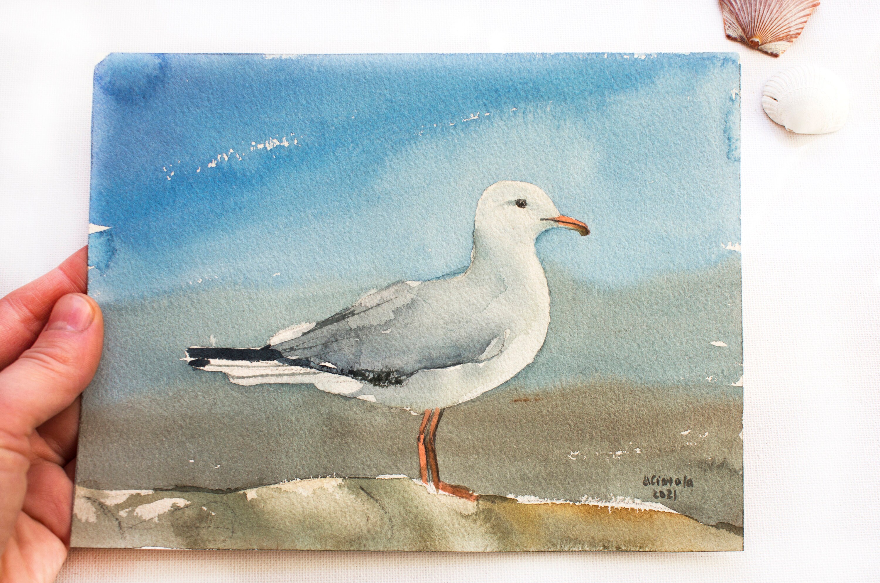 Möwe Gemälde Original Aquarell Aquarell Küstenbild Kleiner | Etsy