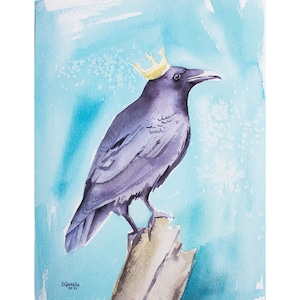 Raven Painting Watercolor Original Art Crow Artwork Bird Wall Art by Eugenia Ciotola