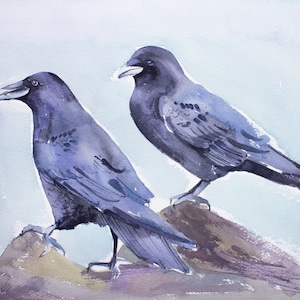 Raven Painting Original Art Watercolor Crow Artwork Bird Painting Wall Art Above Sofa by Eugenia Ciotola