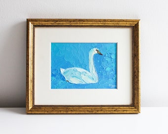 Swan Oil Painting Original Bird Art French Country Art Seagull Original Artwork Mini Painting by Eugenia Ciotola