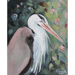 Heron Painting Original Oil Art Heron Wall Art Bird Art Bird Painting Great Blue Heron Art Coastal Art by Beach Farmhouse Decor