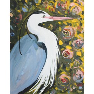 Heron Original Oil Painting Coastal Bird Art Great Blue Heron Art Coastal Farmhouse Decor Heron Art by Eugenia Ciotola
