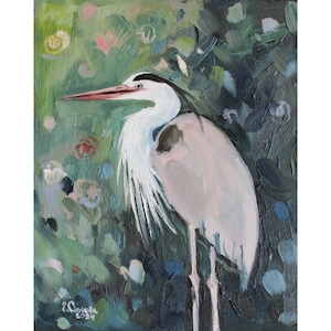Heron Painting Original Oil Painting Coastal Bird Art Blue Heron Art Coastal Farmhouse Decor by Eugenia Ciotola