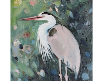 Heron Painting Original Oil Painting Coastal Bird Art Blue Heron Art Coastal Farmhouse Decor by Eugenia Ciotola