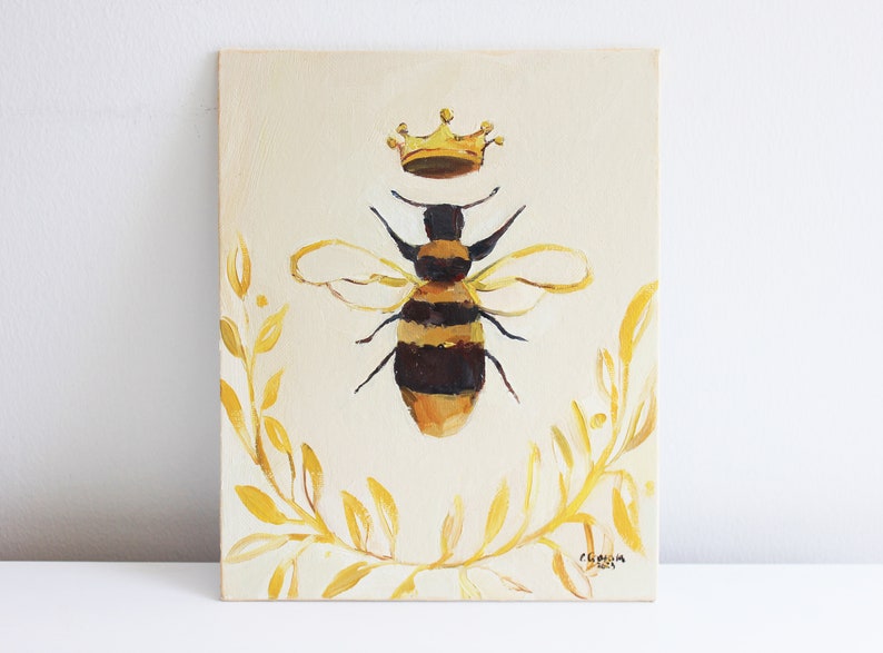 Bee Painting Original Oil Art Still Life Art French Country Decor Honey Bee Wall Art by Eugenia Ciotola image 2