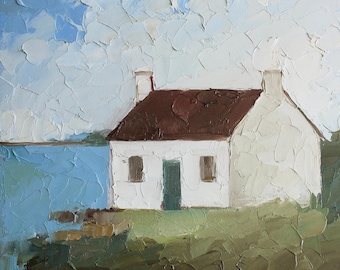 Scotland Art House Portrait Original Oil Painting Scottish Highland Landscape Plein Air Painting Scotland Gifts by Eugenia Ciotola