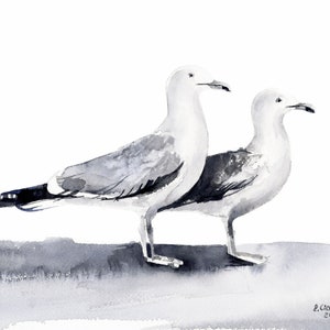 Seagull Watercolor Painting: Coastal Bird Art, 10x8