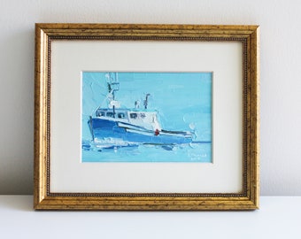 Sailboat Oil Painting Nautical Art Coastal Farmhouse Mini Original Art Impasto Painting by Eugenia Ciotola