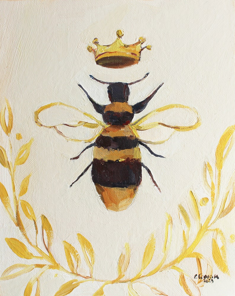 Bee Painting Original Oil Art Still Life Art French Country Decor Honey Bee Wall Art by Eugenia Ciotola image 3