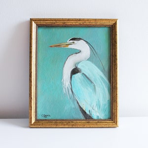 Heron Painting Original Oil Painting Coastal Bird Art Blue Heron Art Coastal Farmhouse Decor by Eugenia Ciotola
