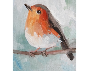 Robin Bird Painting Original Oil Small Artwork Little Birds Art Bird Lover Gift