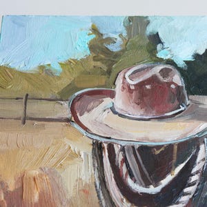 Cowboy Hat Oil Painting: Western Ranch Wall Art (8x8 inches) bild 5
